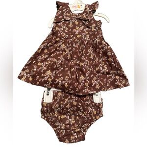 Baby dress with matching bottoms Floral Brown 0-3 months